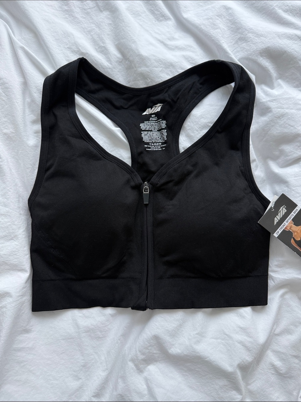 Avia Black Front Zip Racerback Sports Bra